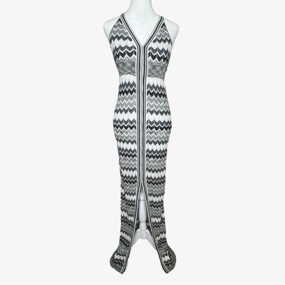 Victoria's Secret Chevron Halter T-Strap Maxi Dress Size S Black White Stretchy - Picture 3 of 12
